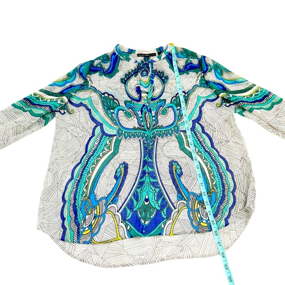 Chico’s Black Label Multicolor Geometric Print Semi Sheer Blouse Size 1 Small - Picture 6 of 11